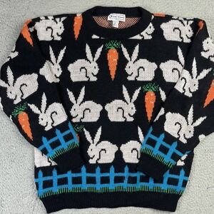 Vintage 90s Rabbit Sweater Carrot Bunny Novelty Cottagecore Easter Sweatshirt